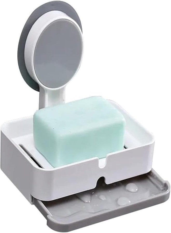 QUITESIDE Bathroom Soap Holder Made of Plastic, Non-Drill Wall Mount Magic Sticker Self-Adhesive Surface with Detachable Drain Tray (Pack of 1) - Image 1